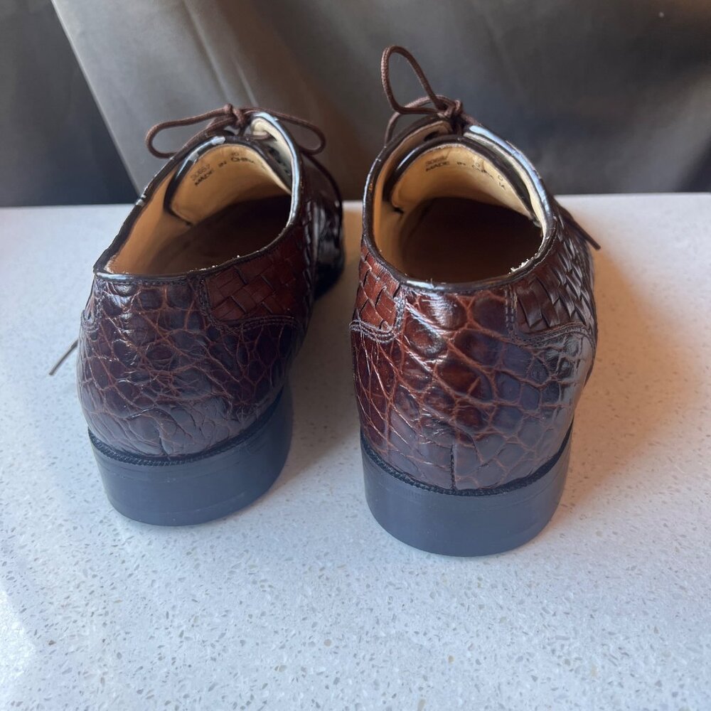 Florsheim Mens Brown Leather Weave & Croc Embossed Dress Shoes Size 10 D - Picture 2 of 12
